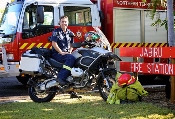 Officer in Charge at the Jabiru Fire Station Mick Hutton saddled up and ready for his fundraising adventure. PHOTO: MIKE MARTIN