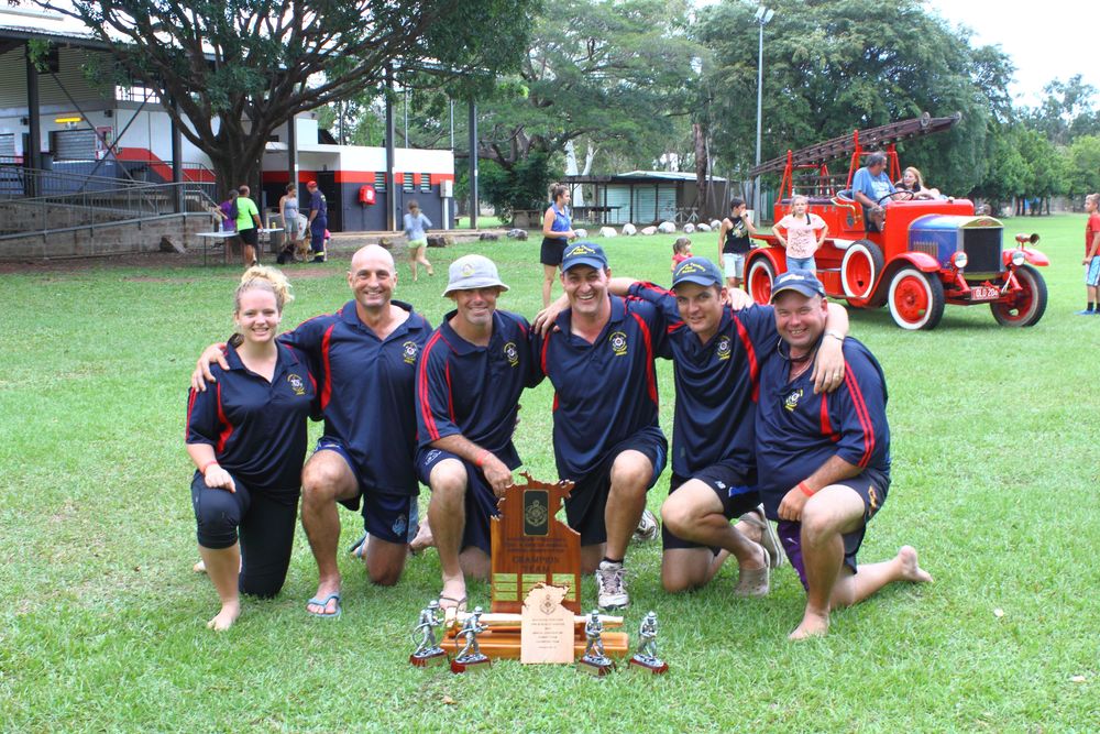 Winners at the 2014 NT Firefighters Games, Jabiru Fire Station team Tamykah Anderson, Justin Gould, Mike Martin, Tony Koch, Adam Thompson and Macca Morris.