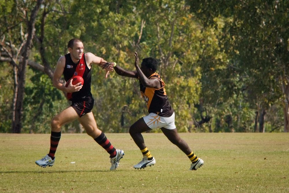 The Bombers' Anthony Reid in action against Minjilang Tigers in the recent 2014 Gurrung Sports Carnival.
