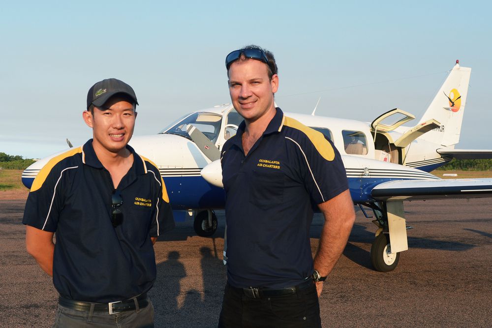 Gunbalanya Air Chief Pilot Chouy Chau and Senior Pilot Doug Trezise ready to put the Piper Chieftain into service.